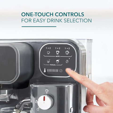Top Shelf Hassle Free One Touch Espresso And Latte Brewer's digital control panel for easy drink selection.
