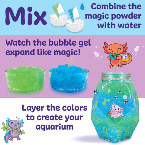 Totally Glowing Axolotl Aquarium Craft Kit For Kids Ages 6 And Up With Five Mini Axolotls, Glow In The Dark Decor, And STEM Fun, Hands On Arts And Science Gift For Girls And Boys; layered gel aquarium