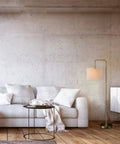 58 Inch Floor Lamp In Brass Finish With White Linen Shade On Off Rotary Socket Switch Tall Standing Lamp For Living Room Corner