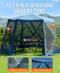 Front view of Pop Up Gazebo Tent With Wind Panels 12.1 Ft By 10.5 Ft Waterproof Screen House With Mesh Ventilation UV Protection Navy Blue Outdoor Shelter