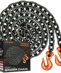 Heavy Duty Binder Chain Tie Down With Grab Hooks Grade 80 Three Eighth Inch By Twenty Foot Beefed Up Cargo Tie Down Delivers 7,100 Pound Safe Working Load For Rugged Hauling On Trucks Trailers And Industrial Jobs
