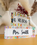 Customizable Teacher Desk Name Plate in 12 Designs and 9 Fonts, Available in 2 Sizes, Acrylic Office Name Plate Gift for Teachers.