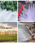 Collage showing 6 Pack Flat Fan Spray Tip 80 Degree 1/4 BSPT Male Pro Grade Stainless Steel Pressure Washer Nozzles Replacement for Water Guns