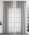 Gray Faux Linen Sheer Curtains Set, 2 Panels Each 40x96 Inches, Light Filtering Textured Rod Pocket installed on window