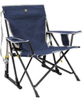 Low Profile Kickback Rocker Outdoor Rocking Chair with built-in beverage holder and carry strap, ideal for outdoor use.