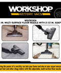 All-Purpose Wet Dry Vacuum Floor Nozzle Attachment For Carpet And Hard Floors shown on carpet and tile surfaces