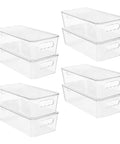 Top Shelf Eight Piece Clear Stackable Storage Bins With Slick Snap Lids, transparent bins with handles, 12 x 6 x 3.4 inches, kitchen organizers.