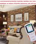 Living room with Peel and Stick 3D Faux Brick Wall Panels, self adhesive foam wallpaper, antique look, 7mm thick, 10 pack