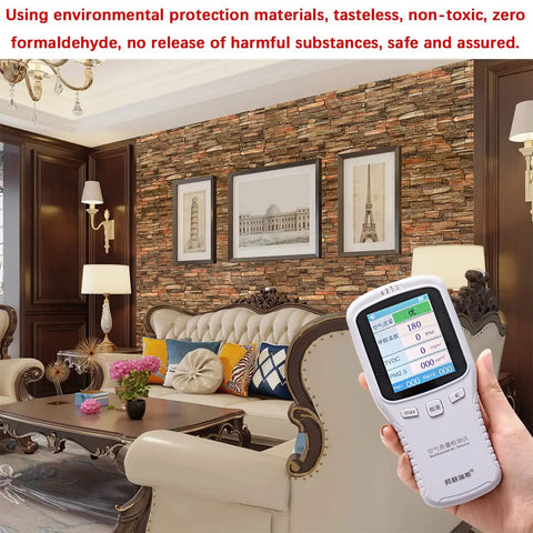 Living room with Peel and Stick 3D Faux Brick Wall Panels, self adhesive foam wallpaper, antique look, 7mm thick, 10 pack
