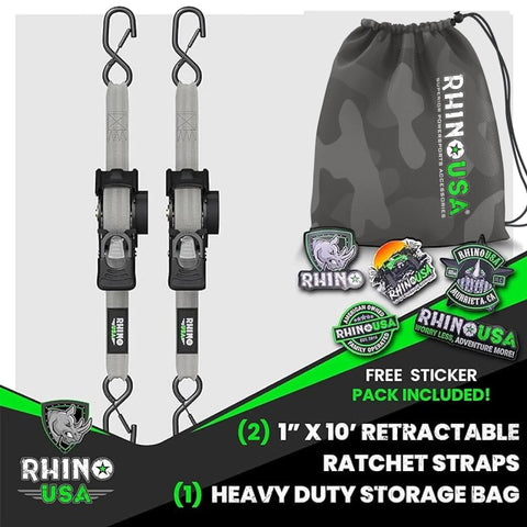 Heavy-Duty Retractable Ratchet Straps Two-Pack, 1-Inch X 10-Feet Long, 1209-Lb Capacity, Gray Cargo Tie-Downs For Trucks And Trailers, Smooth-Pulling Design Loads Gear In A Flash Without The Headache.