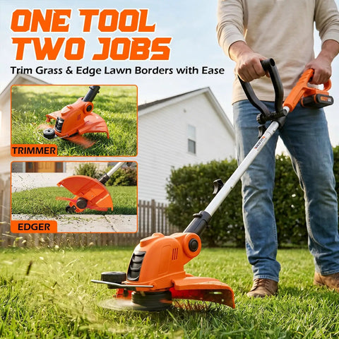 Electric Cordless Weed Wacker Trimmer With 9000RPM Cutting Head Battery Powered Lawn Edger For Thick Grass