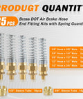 Brass DOT Air Brake Hose End Fitting Kit 35-Piece Set With Five Male Connectors And Spring Guard