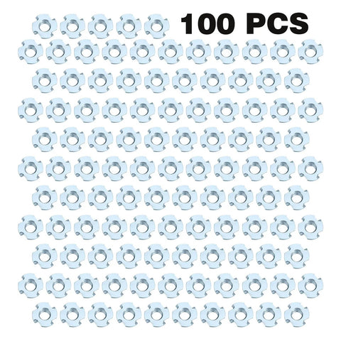 Heavy Duty 1/4-20 T Nuts With Four Prongs For Wood Furniture Cabinets And Rock Climbing Holds Zinc Plated Steel Rust Resistant Anti Spin Tee Nut Kit 100 Count