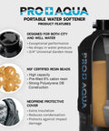 Portable 16,000 Grain Water Softener For RVs, Trailers, Boats And Mobile Washes with cutaway showing resin beads and protective cover
