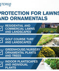 Stergo MX Mefenoxam Fungicide 32 Ounce usage guide for lawns, ornamentals, greenhouses, nurseries, and indoor plants.