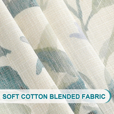 Close-up of Cozy Soft Cotton Blend Sage Green Curtains 84 Inch Length For Light Filtering Privacy Floral Print Window Drapes