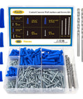 All In One 190 Piece Heavy Duty Wall Anchors And Screws Kit For Drywall And Concrete Masonry with blue conical anchors and screws