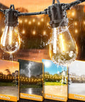 LED Outdoor String Lights 25Ft With Edison Shatterproof Bulbs in rain showcasing weatherproof performance in different climates.