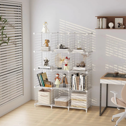 Heavy Duty 12 Cube Metal Wire Storage Rack Stackable Open Shelving System For Closet Bedroom Office Built Tough Easy Peasy Setup Holds All Your Gear Dust Resistant Keeps Life Tidy White