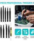 All In One 10 Piece Pro Grade Precision Tweezers Set With Pry Tool, ESD Safe Stainless Steel Kit With Case for electronics repair