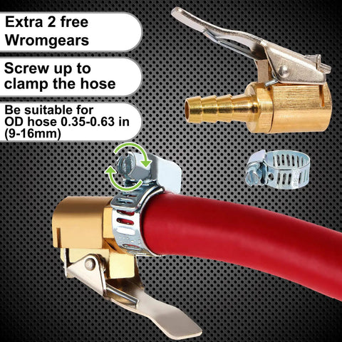 Lock On Air Chuck With Clip For 1/4 Inch Pro Grade Brass Portable Tire Inflator Nozzle Presta Valve Adapter And Tire Chucks