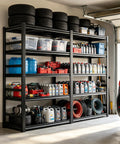 Heavy Duty Garage Shelving System With 3000 Lbs Total Capacity, beefy adjustable metal racks in garage with tires and tools