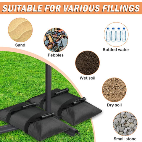 90 Lb Extra Large Umbrella Base Weight Set Of Two For Patio Fillable Sand Bags suitable filling options shown
