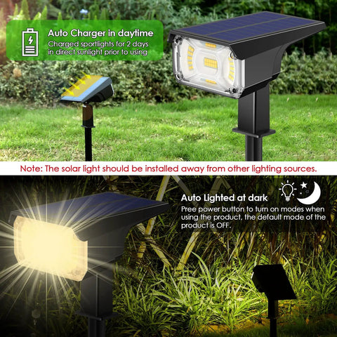 8 Pack Solar Spot Lights Outdoor With 40 LEDs USB Powered and Solar Powered, 3 Lighting Modes Warm White Auto On Off IP65 Waterproof Garden Landscape Spotlight for Trees Flags Fences and Yards