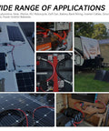 Various installations of 10 AWG Solar Extension Cable 50 Ft Red And Black With Universal Solar Connectors for RVs and boats