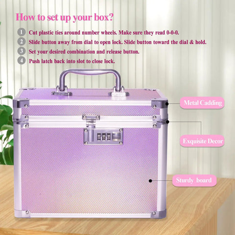 Colorful Aurora Combination Lock Box With Code For Personal Items Safe For Meds And Docs Portable Medicine Lockbox displayed open