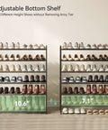 Metal Shoe Organizer 6 Tier Shoe Rack Holds Up To 30 Pairs with adjustable bottom shelf for varied shoe heights.