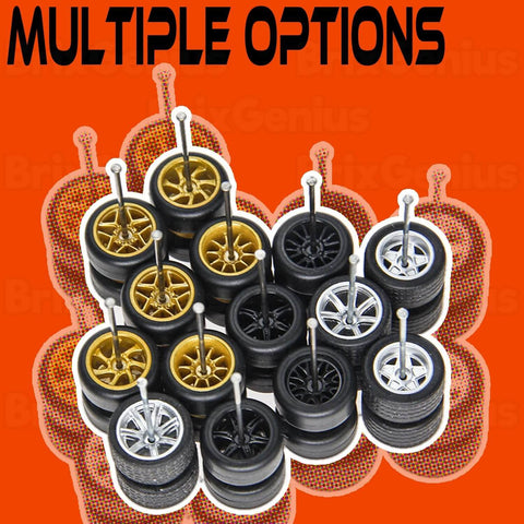 One Sixty Fourth Scale Diecast Wheels And Tires Set For Ten Cars Mixed Random Real Riders Rims And Tires Pack displayed