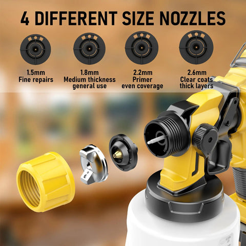 4 different nozzle sizes for the Kick Up Your Painting Game With This No Fuss Cordless Paint Sprayer, enhancing DIY finishes.
