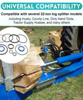 Heavy Duty Universal Hydraulic Log Splitter Cylinder Seal Kit For 4.0 Bore And 1.75 Rod Fits 22 Ton Log Splitters Rebuild Seals To Stop Leaks And Keep Your Splitter Running Smooth With Wear Resistant Seals And Built To Last displayed with log splitter in use