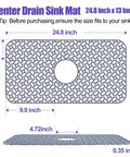 Non Slip Silicone Sink Protector Mat For Kitchen, Heat Resistant Grid Design With Center Drain, 24.8x13 Inches, Gray