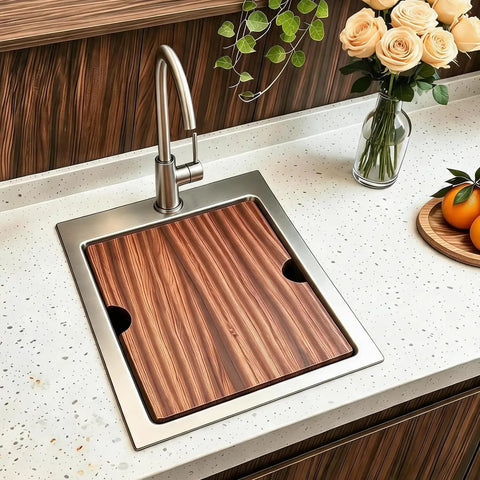 Stainless Steel Bar Sink Drop In 15 By 20 Inch Topmount Single Bowl Workstation Kitchen Sink with wood cutting board