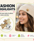 Locking Pin Backings Set for Enamel Pins and Badges showing a secure clasp on a beanie, ideal for hats and backpacks.