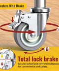 Close-up of locking swivel caster wheels 4 inch set of 4 heavy duty pro grade expanding stem casters with brake and lock mechanism.
