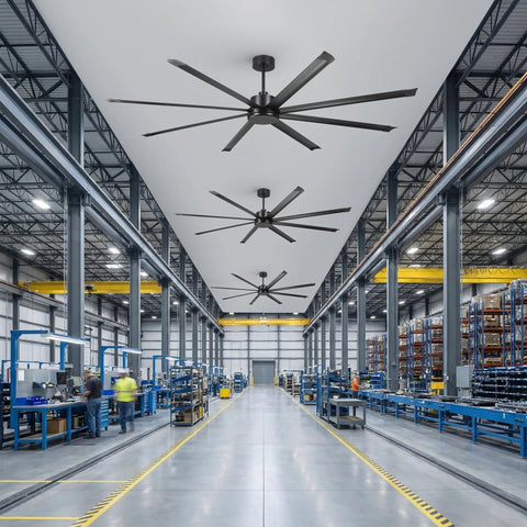 Monster 100 Inch Ceiling Fan No Light With Remote Control in industrial warehouse, high airflow for large spaces