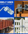 Top Shelf Galvanized Steel Trailer Gate Latch Hardware Four Piece Set With Curved Plates Handles And Side Brackets on wooden gate and trailer