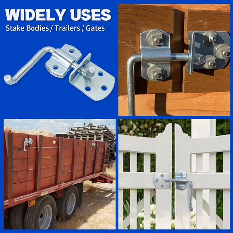 Top Shelf Galvanized Steel Trailer Gate Latch Hardware Four Piece Set With Curved Plates Handles And Side Brackets on wooden gate and trailer