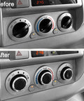 Before and after installation of Toyota Tacoma AC Knob Set Of 3 Replacement Buttons For Temperature And Fan Control Fits 2005 2015 Models SR SR5 TRD Pro Limited Off Road Easy No Tools Required