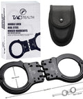 Heavy Duty Double Lock Hinged Handcuffs With Two Keys And Case Real Steel Pro Grade Security Cuffs In Black