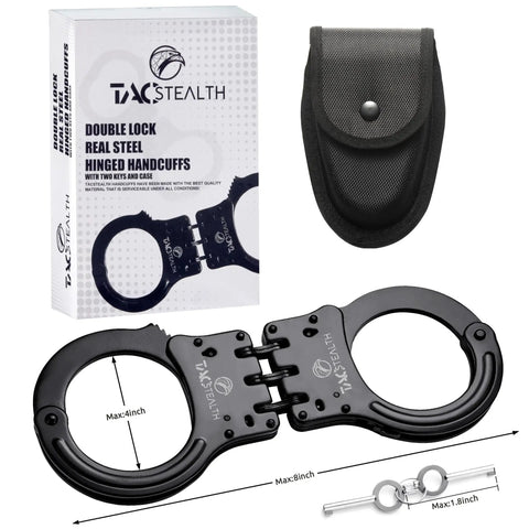 Heavy Duty Double Lock Hinged Handcuffs With Two Keys And Case Real Steel Pro Grade Security Cuffs In Black