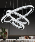 Modern LED Crystal Chandelier With Ring Lamp Body Dimmable 6500K Cool White Hanging Crystal Wind Bell Look 19.7 Inch