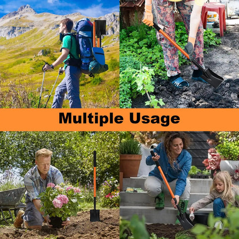 Durable Square Shovel With Metal Handle For Digging In Yard Or Camp 43.3 Inch Length Orange Garden Tool used in various settings