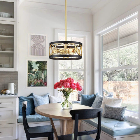 Three Light Modern Pendant Chandelier For Dining Room Living Room Kitchen Island Height Adjustable Metal Black And Gold Fixture Elevates Any Space With Sleek Industrial Vibe