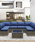 Outdoor Replacement Cushions for Patio Furniture 14 Piece Deep Blue Sofa Cushion Set Water Resistant for Rattan Wicker Sectional Sun Ready