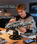 Person assembling Myth Qholve Mechanical Mosasaurus Building Block Set With Precision Gear System and Hand Crank Motion.
