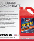Top Shelf Concentrated Engine Coolant And Antifreeze Treated With Slick Water Conditioner Heavy Duty Heat Transfer Additive For Aluminum And Brass Radiators Keeps Your Ride Cool And Smooth in a 1-gallon red bottle.